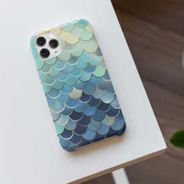 Capa Para iPhone 11 Pro Padrão de Escama de Peixe Fundo Céu Azul Dourado