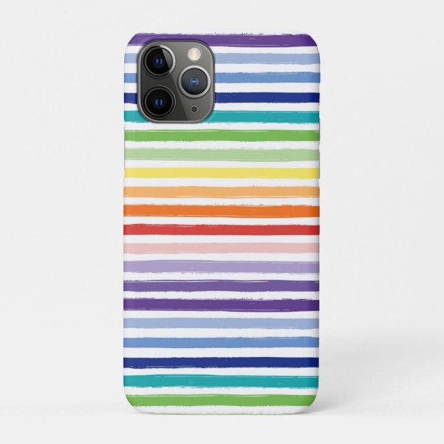Capa Para iPhone 11 Pro Padrão de Faixa de Pincel de Aquarela Arco-íris (Verso)