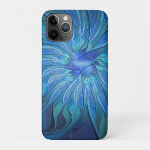 Capa Para iPhone 11 Pro Padrão de fantasia de flores azuis, arte frontal A