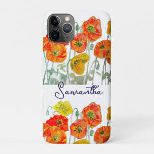 Capa Para iPhone 11 Pro Padrão de Flor de Papoula Laranja Vermelha Meninas