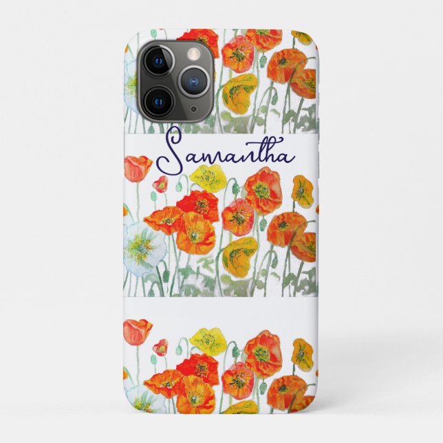 Capa Para iPhone 11 Pro Padrão de Flor de Papoula Laranja Vermelha Obrigad (Verso)