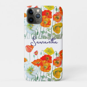 Capa Para iPhone 11 Pro Padrão de Flor de Papoula Vermelha Laranja Obrigad