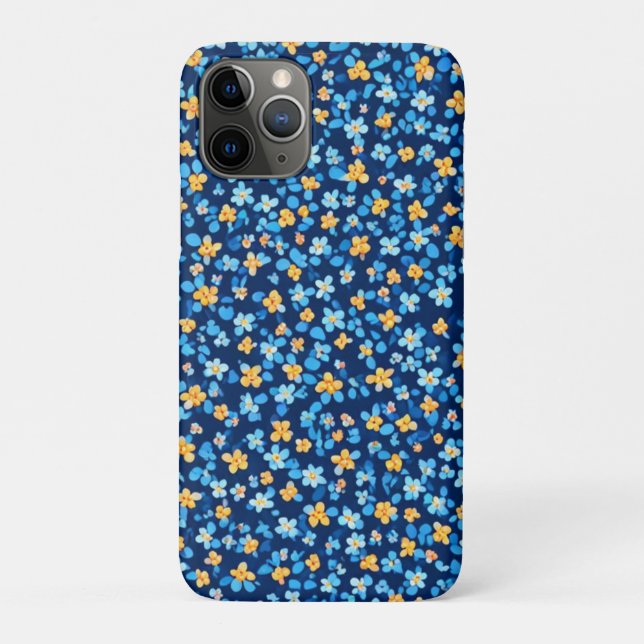 Capa Para iPhone 11 Pro Padrão de Flores Azuis (Verso)
