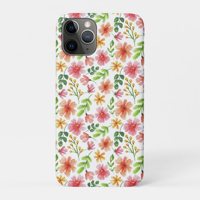 Capa Para iPhone 11 Pro Padrão de Flores Rosa em Aquarela (Verso)