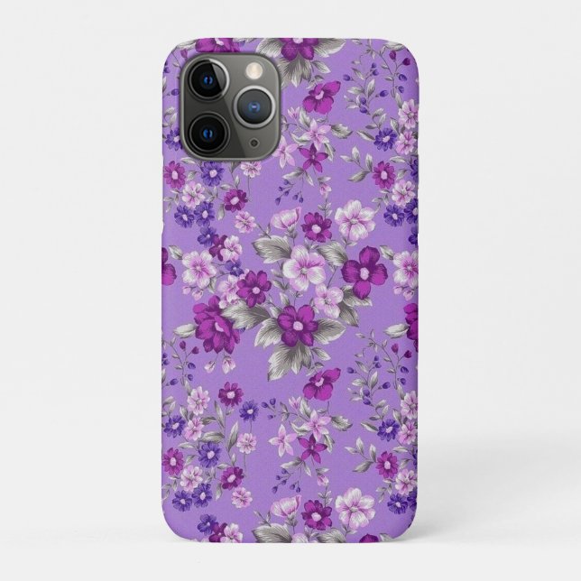 Capa Para iPhone 11 Pro Padrão de flores roxas (Verso)