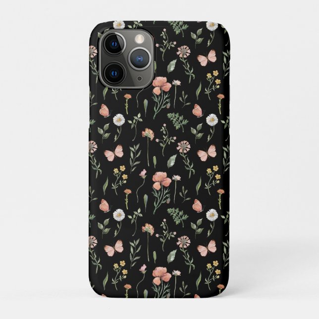 Capa Para iPhone 11 Pro Padrão de flores selvagens de aquarela (Verso)