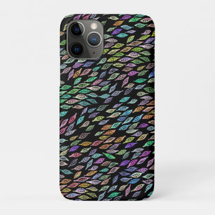 Capa Para iPhone 11 Pro Padrão de folha arco-íris colorido Preto-d-água