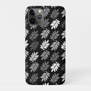 Capa Para iPhone 11 Pro Padrão de Folha de Idoso Preto Branco Cinza
