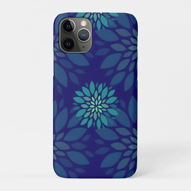 Capa Para iPhone 11 Pro Padrão de Folhas Florais Azul e Verde Moderno (Verso)