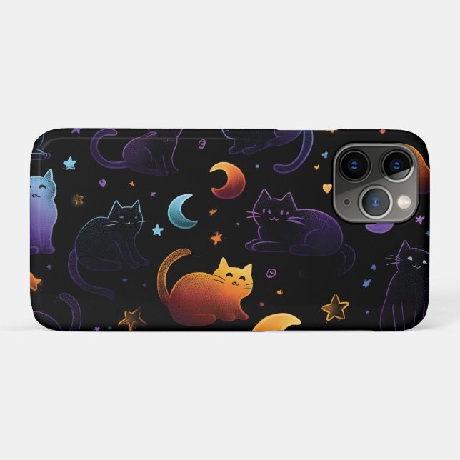 Capa Para iPhone 11 Pro Padrão de Gato Celestial Mágico com Luas (Verso (horizontal))