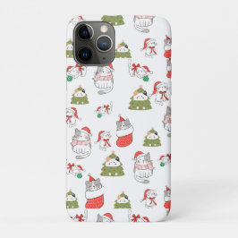 Capa Para iPhone 11 Pro Padrão de Gatos de Natal Fofo – Desi de Férias Fes