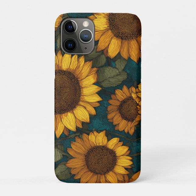 Capa Para iPhone 11 Pro Padrão de Girassol – Floral de Verão (Verso)