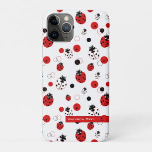 Capa Para iPhone 11 Pro Padrão de Ladybug vermelho, preto e branco simple