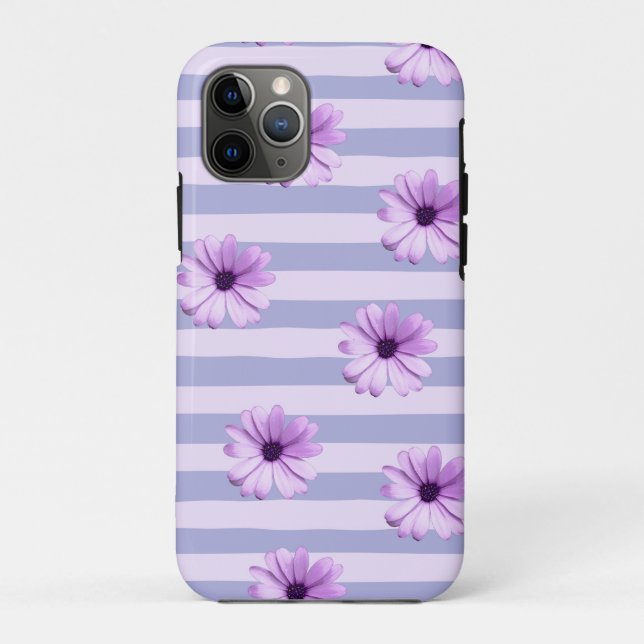 Capa Para iPhone 11 Pro Padrão de listras pastéis com Margaridas (Verso)
