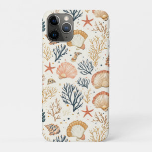 Capa Para iPhone 11 Pro Padrão de Luxo Costeiro Azul Coral Amarelo-Pêssego