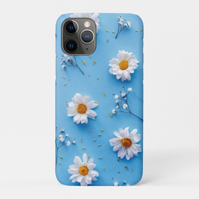 Capa Para iPhone 11 Pro Padrão de margarida floral - Azul claro (Verso)