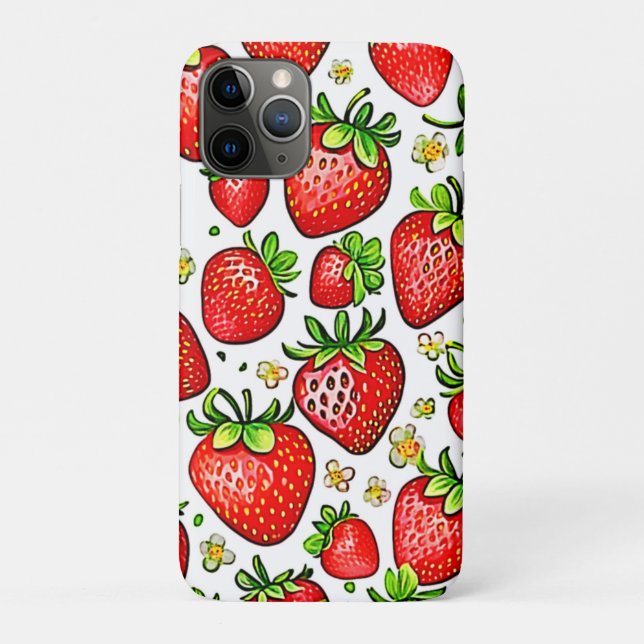 Capa Para iPhone 11 Pro Padrão de Morangos Vermelhos Suculentos (Verso)