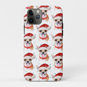 Capa Para iPhone 11 Pro Padrão de Natal de Cachorro em Aquarela da Raça Ch