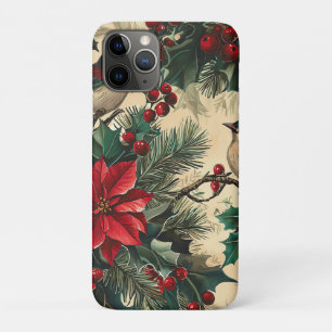 Capa Para iPhone 11 Pro Padrão de Natal Rustic Bird and Poinsettia (13)