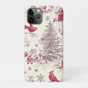 Capa Para iPhone 11 Pro Padrão de Natal Rustic Bird and Poinsettia (17)