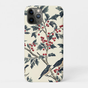 Capa Para iPhone 11 Pro Padrão de Natal Rustic Bird and Poinsettia (18)
