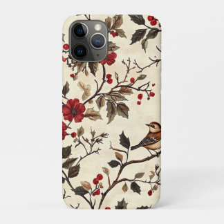 Capa Para iPhone 11 Pro Padrão de Natal Rustic Bird and Poinsettia (22)