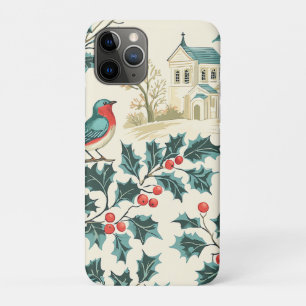 Capa Para iPhone 11 Pro Padrão de Natal Rustic Bird and Poinsettia (7)