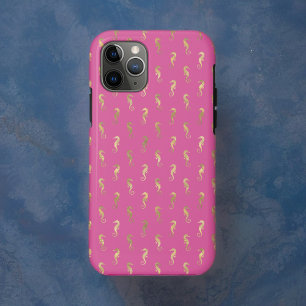 Capa Para iPhone 11 Pro Padrão de repetição do cavalo de mar rosa e Dourad