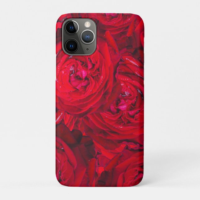 Capa Para iPhone 11 Pro Padrão de rosas vermelhas profundas (Verso)