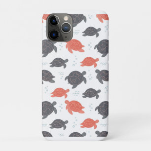 Capa Para iPhone 11 Pro Padrão de Tartaruga Marinha Branco e Cinza Minimal