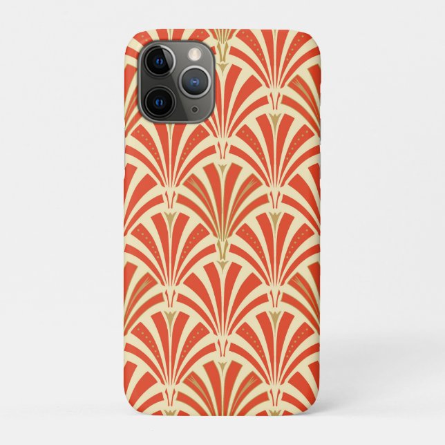 Capa Para iPhone 11 Pro Padrão do ventilador Art Deco - laranja de mandari (Verso)