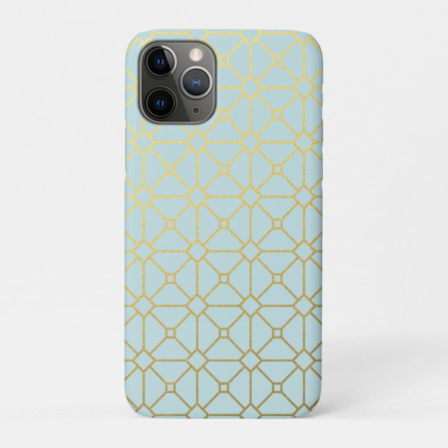 Capa Para iPhone 11 Pro Padrão Dourado da Turquesa Teal Moderna (Verso)