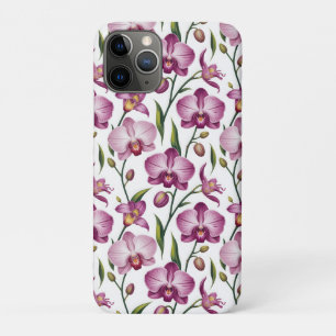 Capa Para iPhone 11 Pro Padrão Elegante e Contínuo de Orquídea Roxa e Rosa