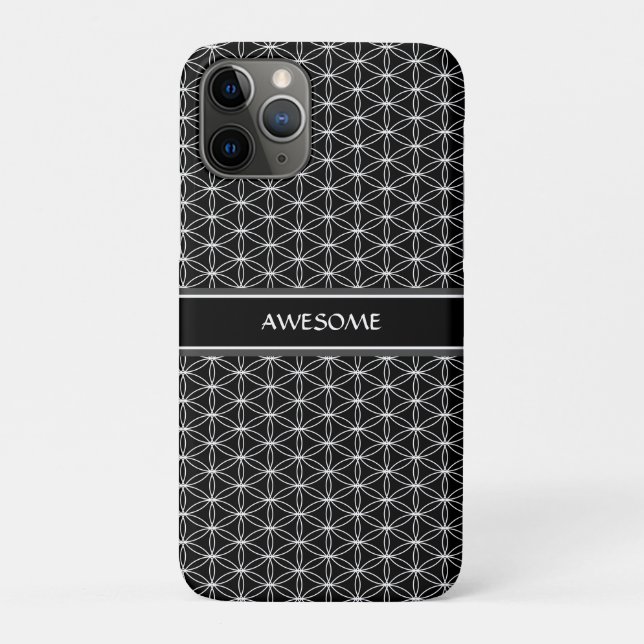 Capa Para iPhone 11 Pro Padrão Flor da Vida em Preto (Verso)