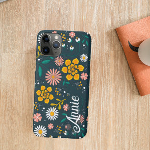 Capa Para iPhone 11 Pro Padrão Floral Colorido de Sangue Bonito com Nome