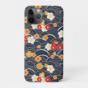Capa Para iPhone 11 Pro Padrão Floral de Ameixa em Flor com Onda Japonesa