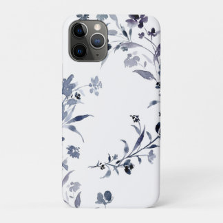 Capa Para iPhone 11 Pro Padrão floral do índigo do marinho de Aquarela