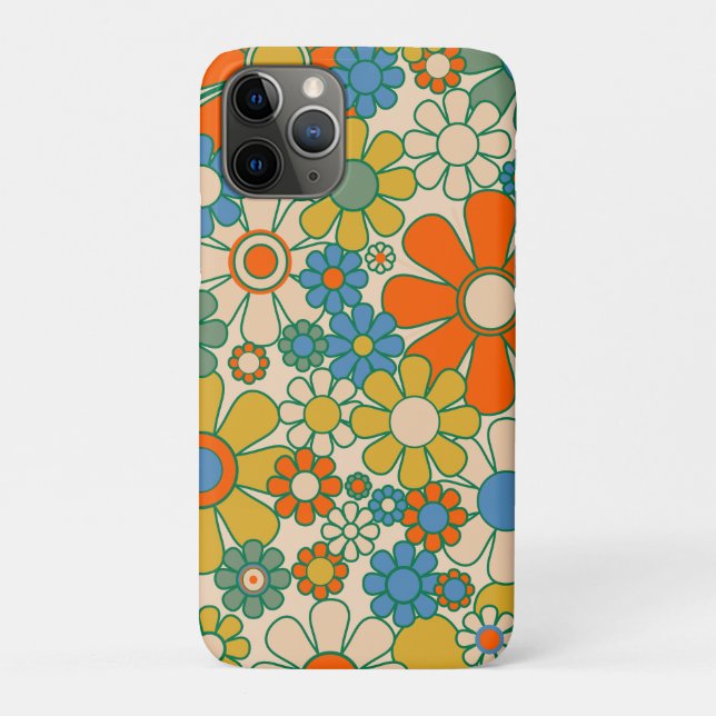 Capa Para iPhone 11 Pro Padrão Floral do Jardim Retro 60s 70s (Verso)