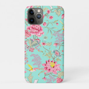 Capa Para iPhone 11 Pro Padrão floral japonês vintage em verde menta com c