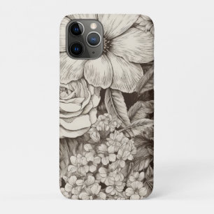 Capa Para iPhone 11 Pro Padrão Floral Sepia Vintage