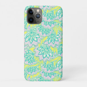Capa Para iPhone 11 Pro Padrão floral verde-amarelo