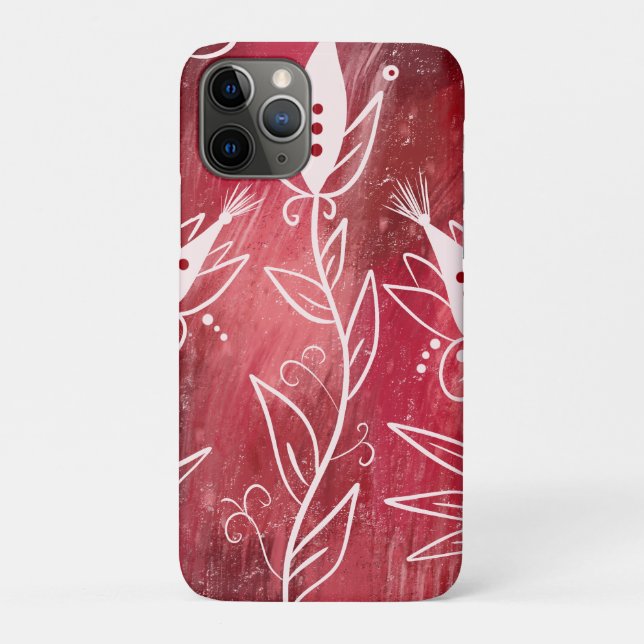 Capa Para iPhone 11 Pro Padrão Floral Vermelho E Branco (Verso)