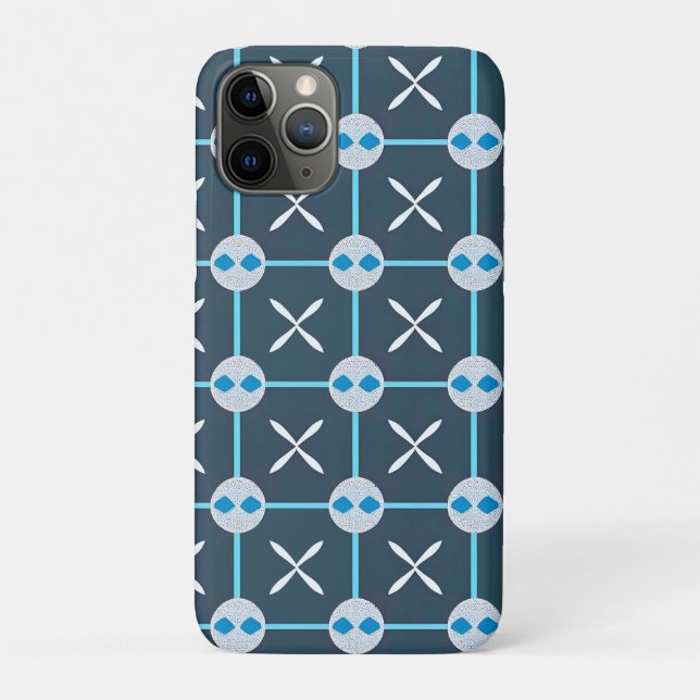 Capa Para iPhone 11 Pro Padrão Geométrico Abstrato Azul e Branco (Verso)