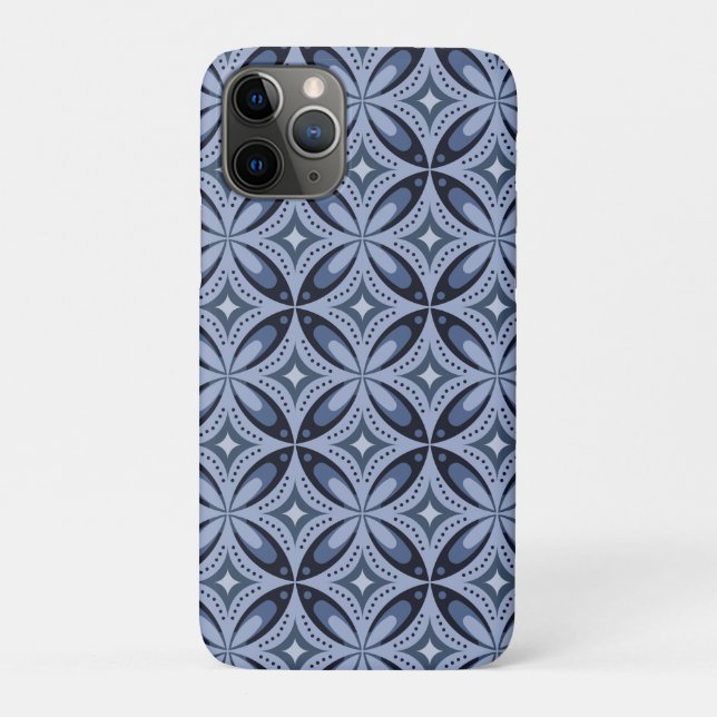 Capa Para iPhone 11 Pro Padrão Geométrico Azul Estilo Retro (Verso)