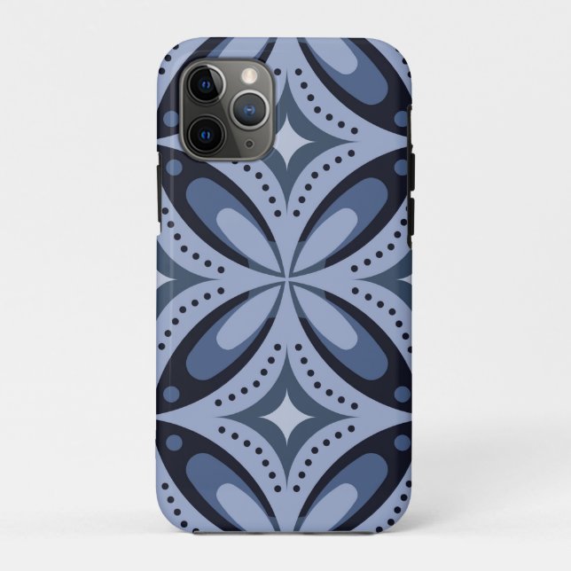Capa Para iPhone 11 Pro Padrão Geométrico Azul Estilo Retro (Verso)