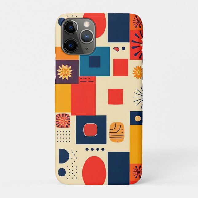 Capa Para iPhone 11 Pro Padrão Geométrico Colorido Suporte Diário (Verso)