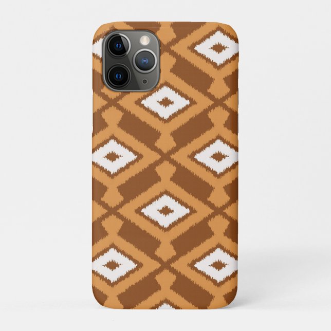 Capa Para iPhone 11 Pro Padrão Ikat - Castanho, ferrugem e creme (Verso)