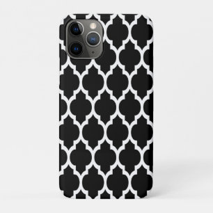 Capa Para iPhone 11 Pro Padrão Preto de Quatrefoil Marroquino Branco #4