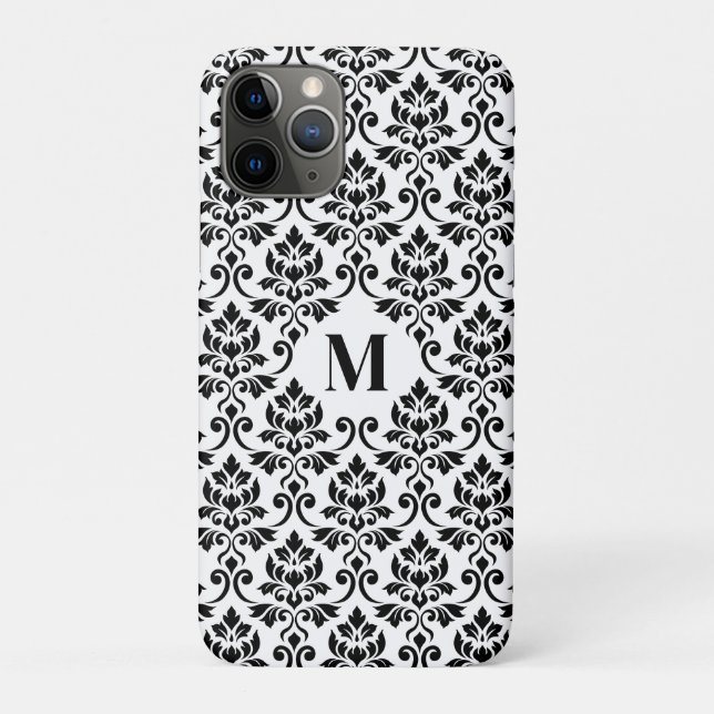 Capa Para iPhone 11 Pro Padrão Preto Feuille Damask (Personalizado) (Verso)