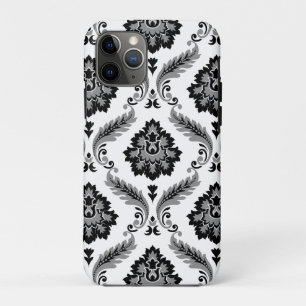 Capa Para iPhone 11 Pro Padrão Rococó Damask Cinza Preto Branco
